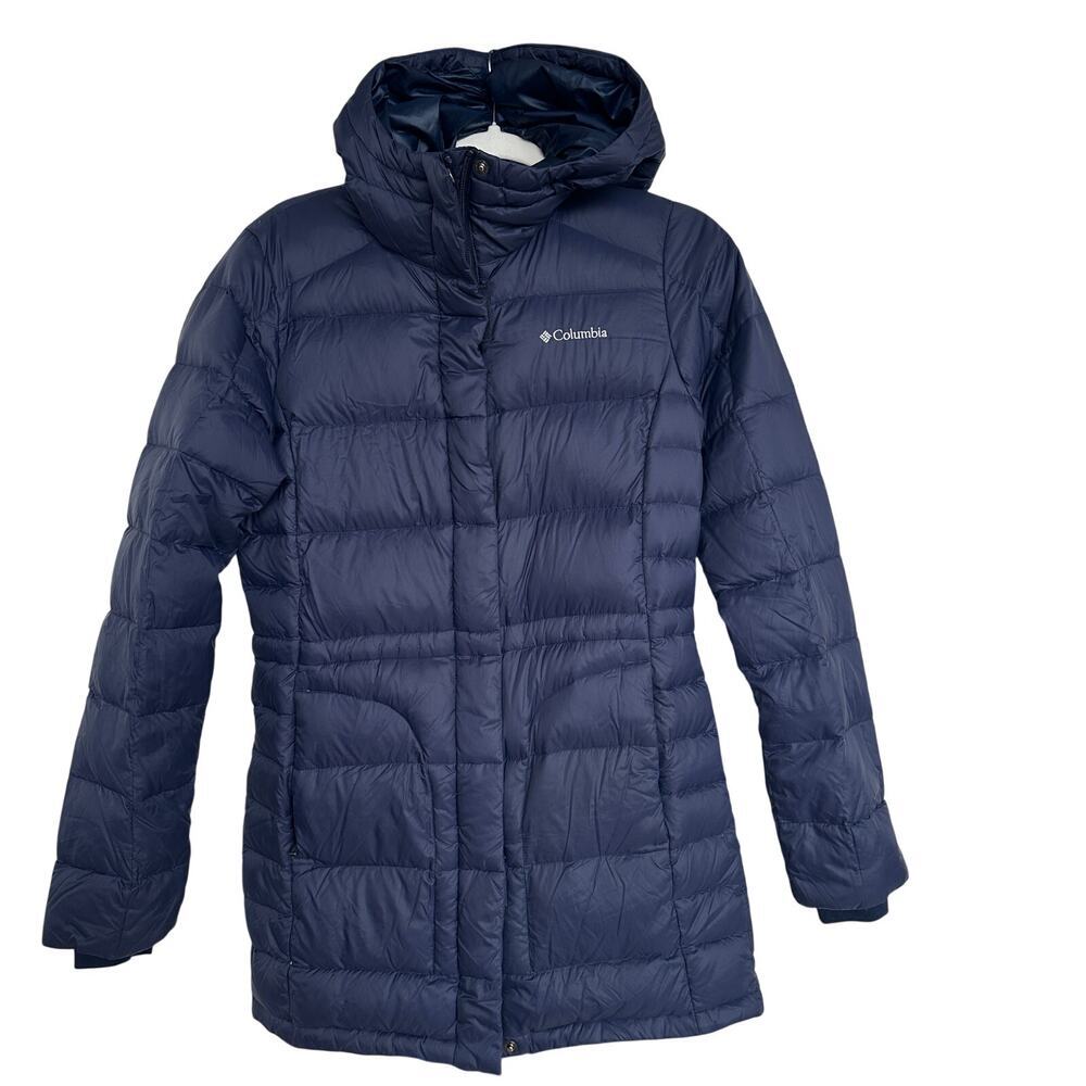 Columbia Women's Navy Blue Hexbreaker 600 Down Hooded Jacket, Size XS, Pre-Loved